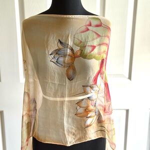 Floral Silk Shrug Scarf Lotus Design - Multicolor
